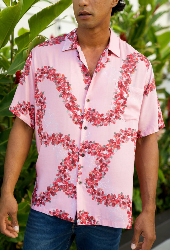 Aloha Shirt (Kāne)-Lei ʻAʻaliʻi - Pink