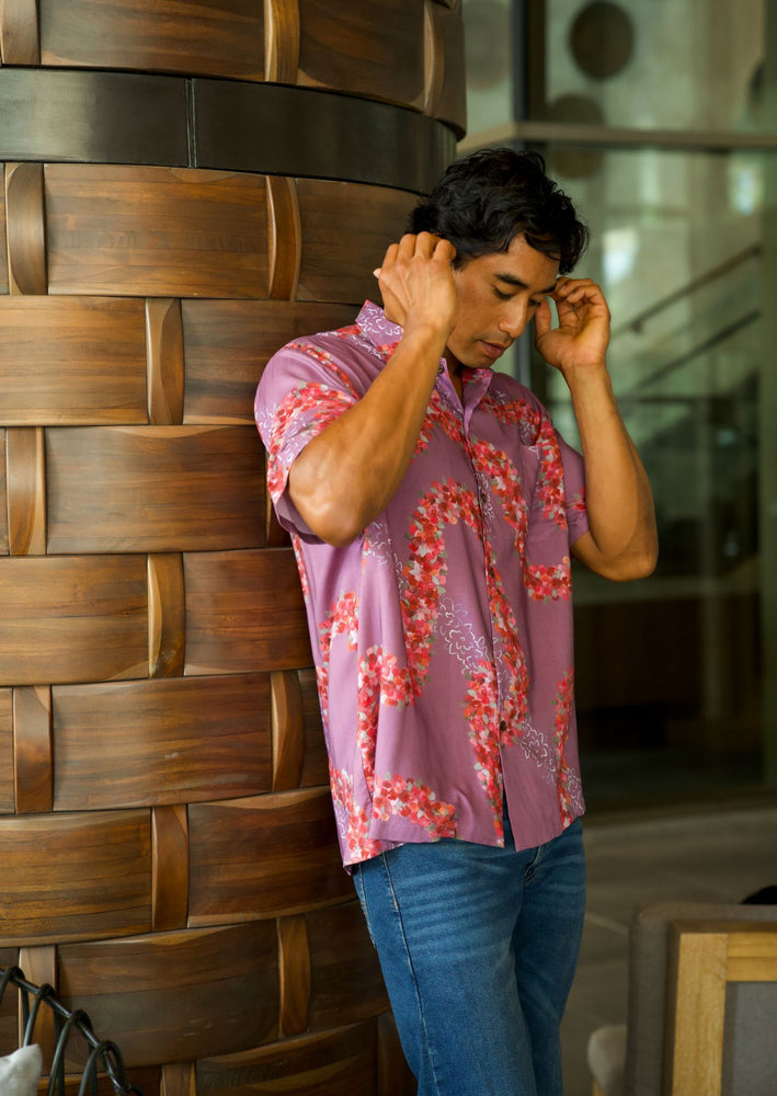 Aloha Shirt (Kāne)-Lei ʻAʻaliʻi - Purple