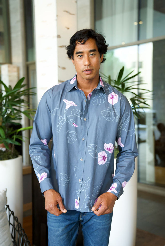 Longsleeve Aloha Shirt - Pōhuehue Charcoal