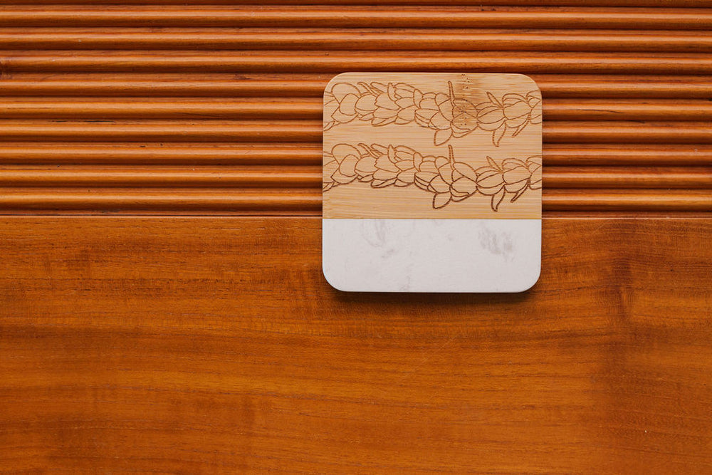 Pīkake Lei Marble & Bamboo Coaster